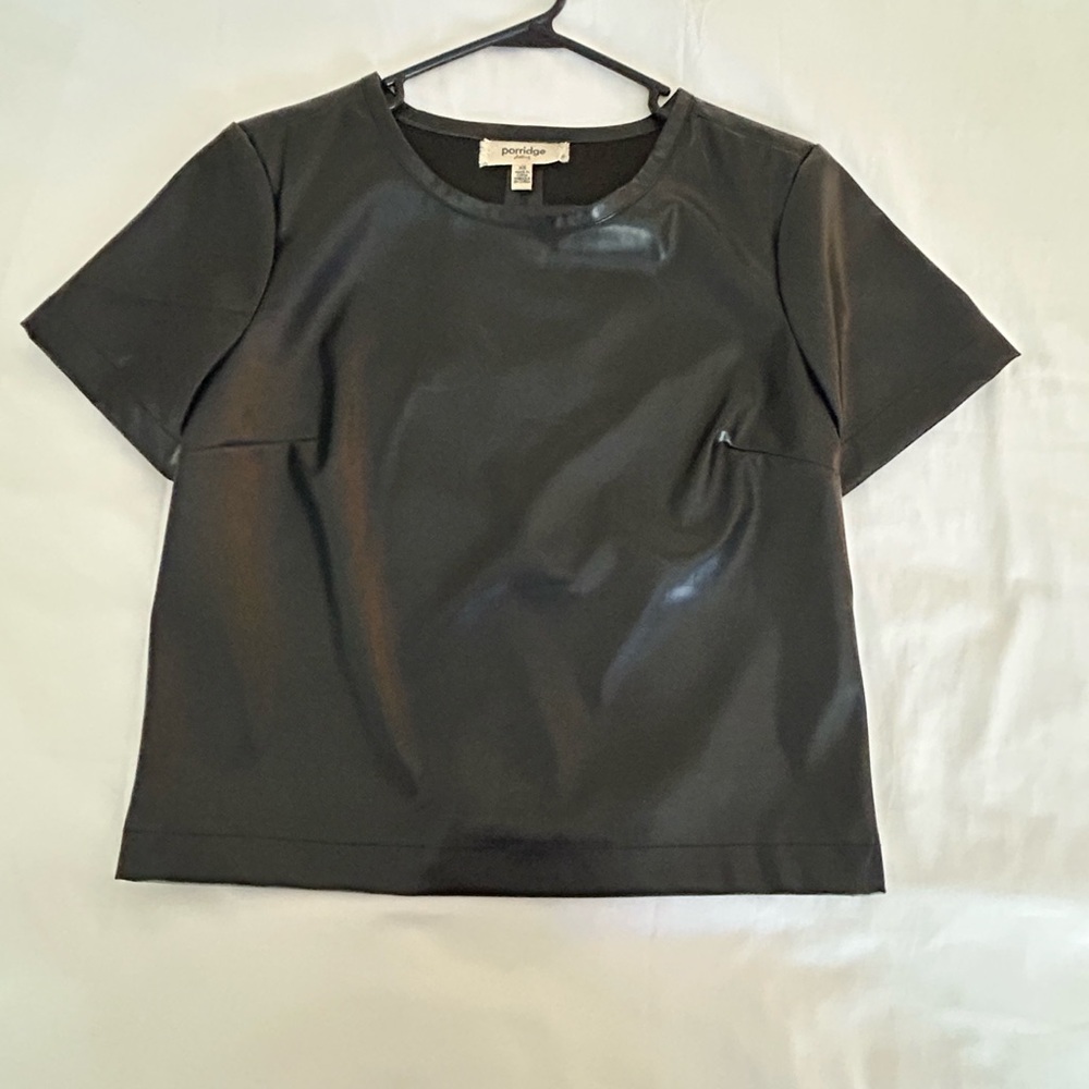 Anthropologie Porridge Collin Faux
Leather Short-Sleeve Top